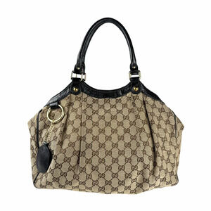 Gucci Handbag GG Canvas Leather Black Brown